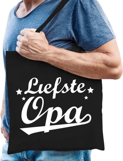 Cadeau tas zwart katoen met de tekst Liefste opa - kadotasje voor opa's