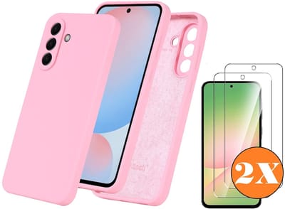 Hoesje geschikt voor Samsung Galaxy A56 Hoesje siliconen Licht Roze siliconen hoesje TPU - met Samsung A56 Screenprotector - 2 stuks