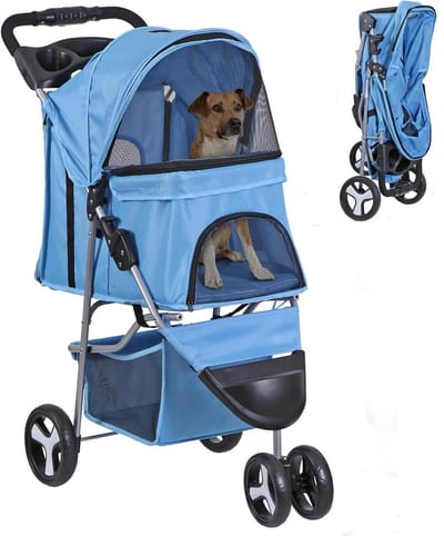 Huisdieren Wandelwagen - Draagbare Jogger - Reizen en Camping - Opvouwbaar Ontwerp - Tot 15 kg - Blauw