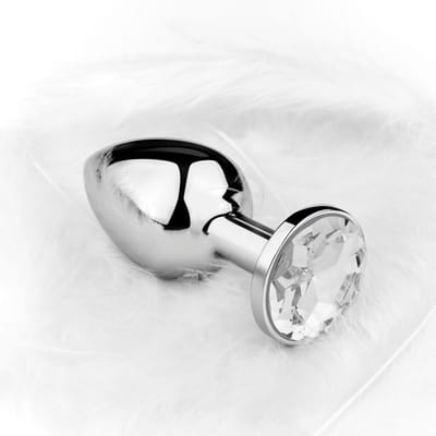 Metalen anaalplug met kristal, 7,5 cm
