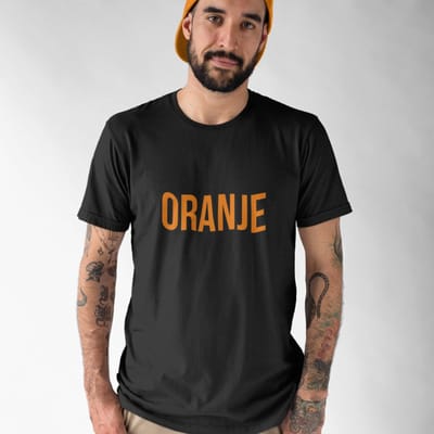 Zwart Koningsdag WK & EK T-shirt - MAAT XS - Heren Pasvorm - Tekst Oranje In Oranje