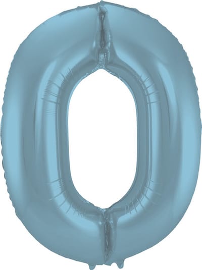 Folieballon Cijfer 0 Blauw Pastel Metallic Mat - 86 cm