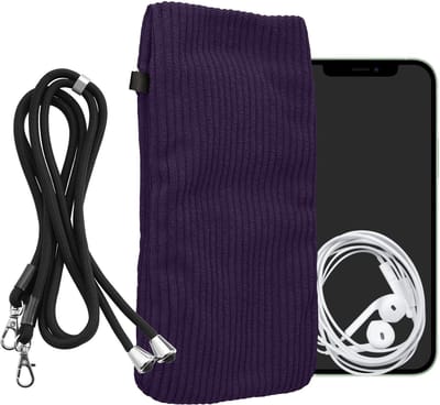 kwmobile Telefoontasje geschikt voor XL - 6,7/6,8" smartphone - Universeel smartphone hoesje van corduroy - Met telefoonkoord - In paars