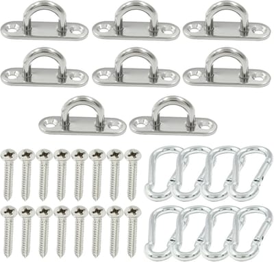 Bevestigingshaken Set - Oogplaten Karabiners - Vastzetten Lasten - Roestvrij Staal - 500 Pond Capaciteit - Zilverkleurig