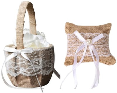 Dailygoods- Ringkussen Vintage Look - Jute/Kant - Bruiloft Accessoire - Fotografie Steun - Zacht Linnen - Compact Formaat - Trouwaccessoire