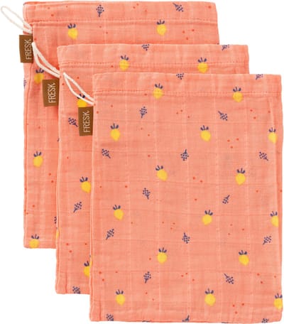 Fresk Hydrofiele Washandjes – 21 x 15 cm - Babyverzorging - 3 stuks - Ademend en Absorberend - Babyspullen - Babyverzorging - Roze - Summer Fruit