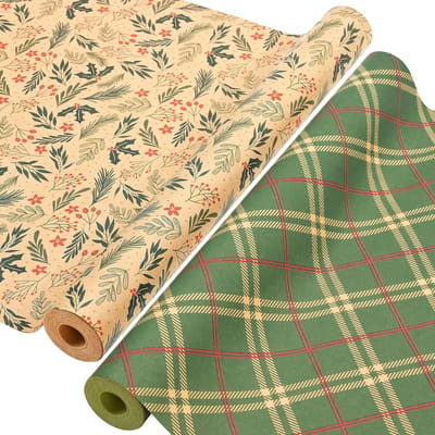 Kerstcadeaupapier Rollen 43 cm x 15 m - Recyclebaar Kraftpapier voor Verpakking van Cadeaus - Feestelijke Decoraties voor Kerst en Verjaardagen