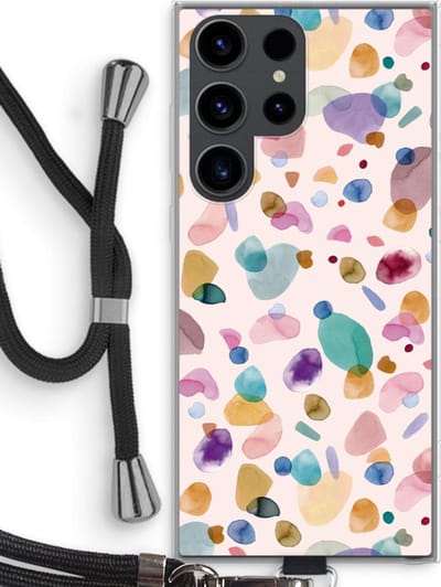 Case Company® - Hoesje met koord geschikt voor Samsung Galaxy S23 Ultra hoesje met Koord - Terrazzo Memphis - Telefoonhoesje met Zwart Koord - Bescherming aan alle Kanten en Over de Schermrand