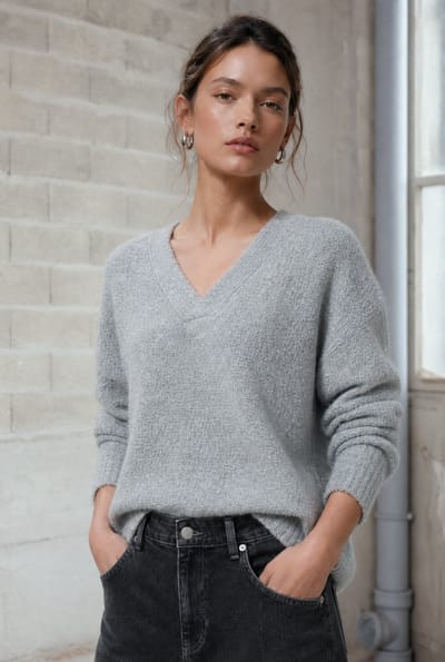 V-neck melange pullover 26553 | Grey - Grey / S