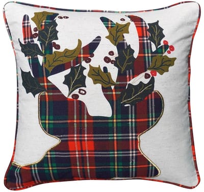 Urbane Hide | 45x45 cm Kussenhoes | Kussenhoezen | Kussenhoesjes | Rendier | Katoen | Wit/Rood | Zonder Binnenkussen