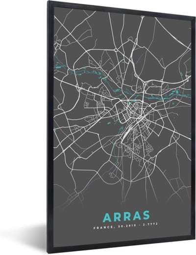 Fotolijst incl. Poster - Frankrijk - Kaart - Arras - Plattegrond - Stadskaart - 40x60 cm - Posterlijst