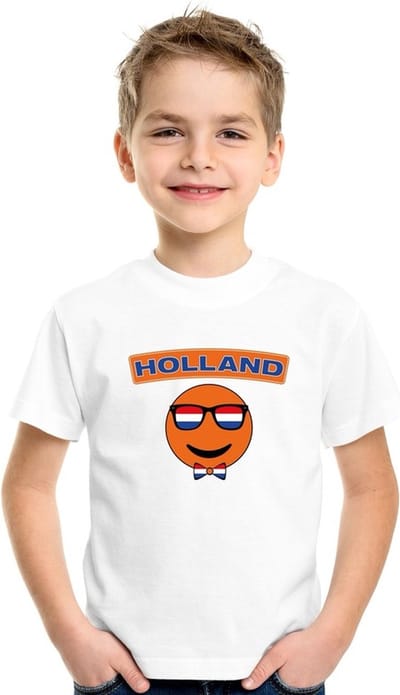 Holland coole Smile / Emoticon t-shirt wit kinderen 110/116