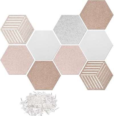 10 x planken 30 x 26 x 0.9 cm Wall Signs - Wall Pin Boards, Hexagonal Aesthetic Home Decoration Picture Board Acoustic Panel Set | For Photo Cards, DIY Display, Bedroom, Living Room, Office, School, Bulletin Board | Cyslmuk®
