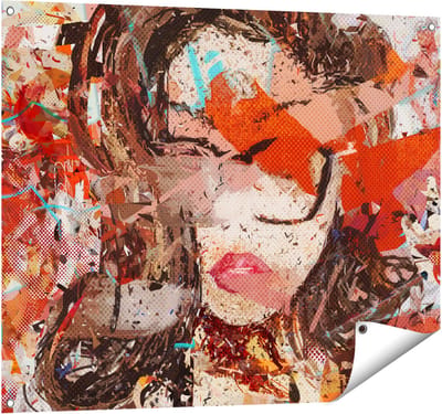 Gards Tuinposter Abstracte Kunst van een Meisje - Vrouw - 100x80 cm - Tuindoek - Tuindecoratie - Wanddecoratie buiten - Tuinschilderij