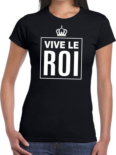 Zwart Vive le Roi Franstalige tekst shirt dames - Oranje Koningsdag/ Holland supporter kleding XS