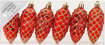 Christmas goods Kersthangers - 6x - dennenappels - rood - 9 cm - kerstornamenten