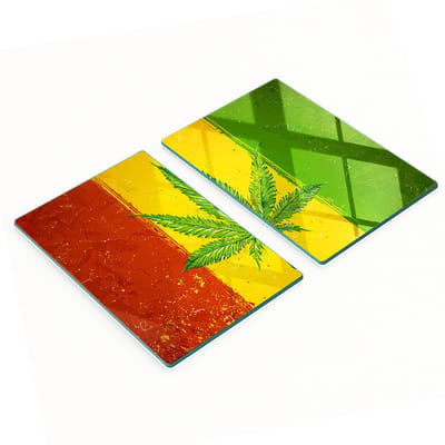 Glazen serveerplanken voor in de keuken met Rasta-vlagmotief, 2x40x52 cm