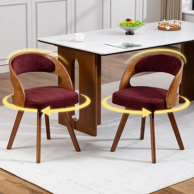Eetkamerstoelen - Set Van 2 - wijnrood - draaibaar - Eetkamerstoel - Eettafelstoel - Eetkamerstoelen - Stoel - Linnen - Beukenhout Poten - Modern Design