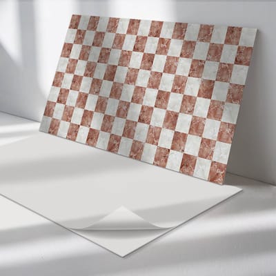 Wallfluent Vinyl Wandpaneel - Marmeren schaakbordpatroon Zelfklevend Muurpaneel - 120 cm x 60 cm - Bruin Vinyl Wandpaneel - 1 stuk - Rechthoekig Wandbekleding Vinyl - Texturen Wandpaneel - Vinyl Wandbekleding - Wandpaneel Keuken en Badkamer
