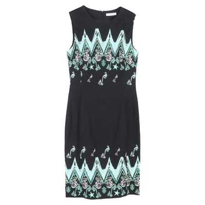 Versace Collectie Bedrukte Mini Cady Jurk in Zwarte Viscose