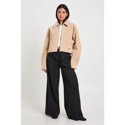 boohoo Dames Geweven Elastische Taille Trekkoord Wijde Pijpen Broek | Zwart | Maat: 34