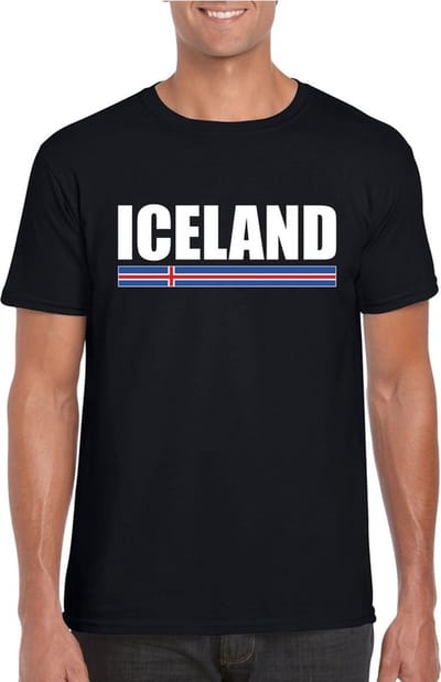 Zwart IJsland supporter t-shirt voor heren - IJslandse vlag shirts S