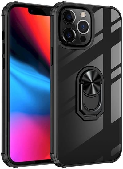 Hoesje Hybride Kickstand Cover Transparant/Zwart Geschikt voor Apple iPhone 13 Pro