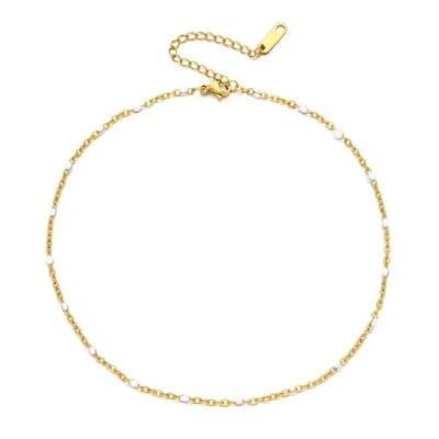 Aramat Jewels | Enkelbandjes | RVS Enkelbandje dames goudkleurig staal | Wit | |3mm | Staal | Volwassenen | Verkleurd niet