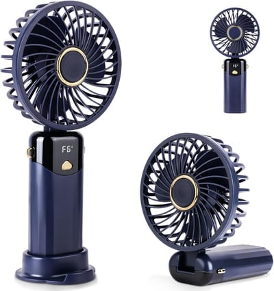 Draagbare handventilator - tafelventilator met voet - donkerblauw - ideaal voor onderweg - ShopVlot