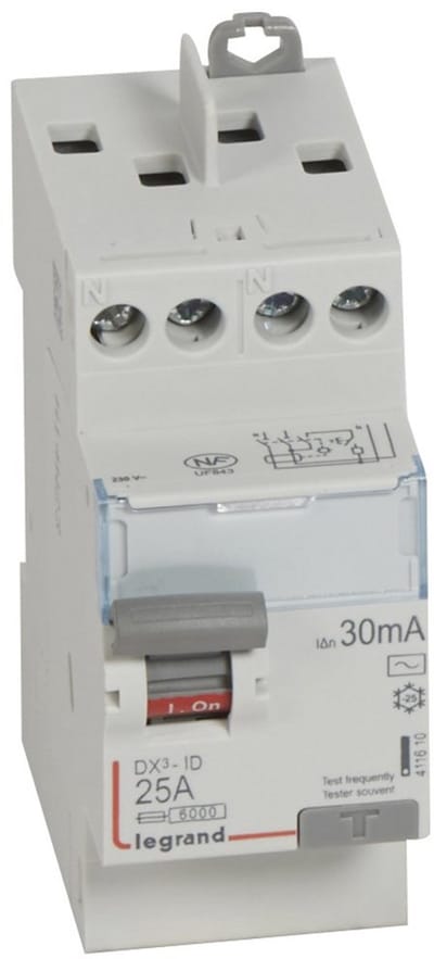 Differentieelschakelaar Hoge Capaciteit 2P 230V 25A Type AC 30mA 2 Modules