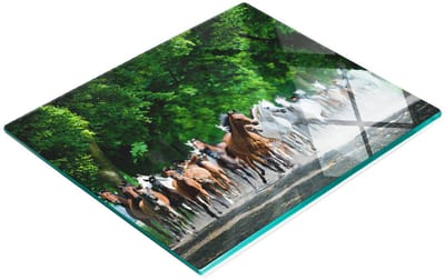 Glazen snijplank met afbeelding van galopperende paarden, 60x52 cm