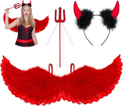 Engelenvleugels Set - Feestelijke Vleugels - Verkleedfeestjes - Natuurlijke Veren - 60 cm - Rood