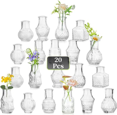 Kleine Glazen Vazen voor Tafeldecoratie - Set van 20 Mini Bloemenvaasjes