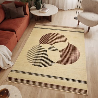 Tapiso Luxury Vloerkleed Creme Laagpolig Woonkamer Lijnen Slaapkamer Tapijt Maat- 80x150