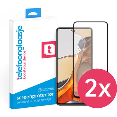 DuoPack: Xiaomi 11T Pro screenprotector gehard glas Edge to Edge