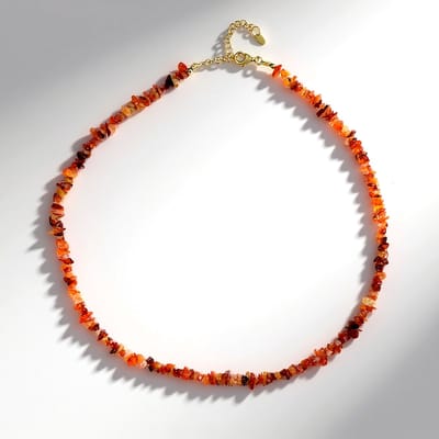 Cavill - Zilveren Halsketting 925 Sterling Zilver Verguld - Braziliaanse Carneool Steen Fancy Kralen 61 064 ct - Verstelbare Elegante Ketting 45-50 cm
