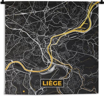 Wandkleed - Wanddoek - Kaart - Goud - Liège - Stadskaart - Plattegrond - 180x180 cm - Wandtapijt