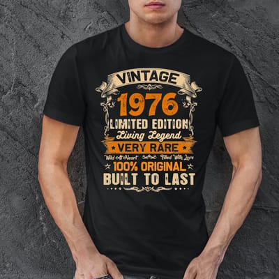 Heren T-shirt- Maat S- Vintage 1976 T-shirt- Abraham 50 jaar- verjaardag 50 jaar man.