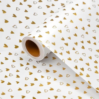 Set van 3 Meter Wit Geschenkpapier met Hartjespatroon voor Feestdagen en Speciale Gelegenheden zoals Verjaardag, Valentijn en Bruiloft