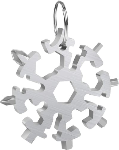 20-in-1 multifunctioneel roestvrijstalen sneeuwvlokken multitool - sleutelhanger, flesopener, schroevendraaier - ideaal cadeau voor mannen en vrouwen in zilver