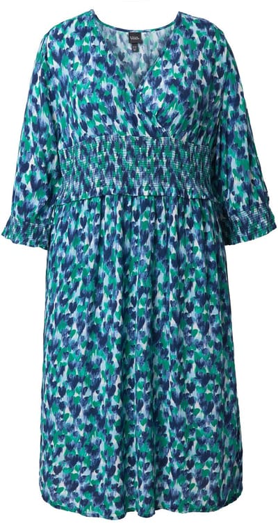 Ulla Popken - Dames - Midi-jurk harten wikkellook V-hals 3/4-mouwen - Hemelsblauw - Maat 54+