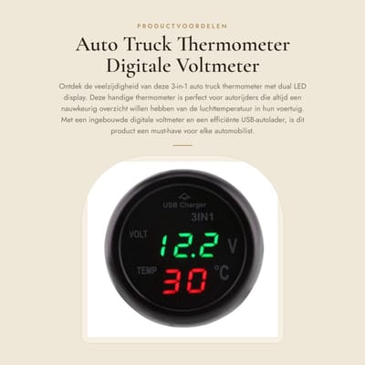 Dailygoods - Auto Truck Thermometer - Digitale Voltmeter - USB Autolader - Groen - Thermometer voor Comfort - Ideaal voor Auto's - Compact Model