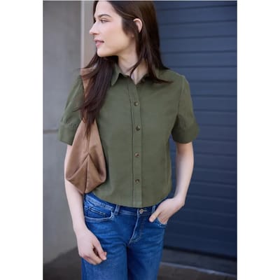 Blouse met korte mouwen in ribfluweel