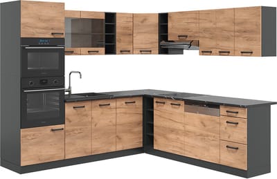 Vicco Hoekkeuken R-Line, Goudkleurig Eiken/Antraciet, 247 x 237 cm, WB Antraciet