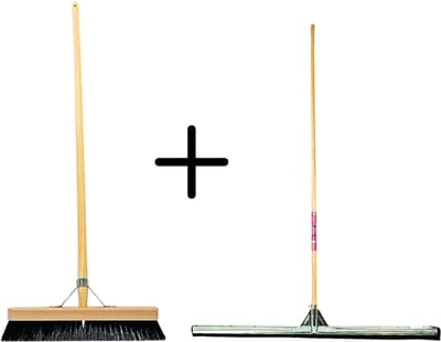 Synx Tools Paardenhaar 40cm + Vloertrekker 100cm met Steel 150cm - Kamerveger – Vloerreiniger – Moppen – Zachte binnenbezem met steel 160cm