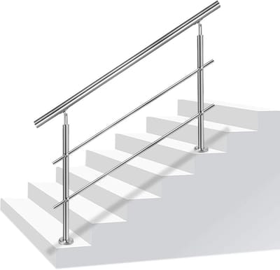 Roestvrijstalen leuning voor trappen en balkons - 200 cm met 2 dwarsliggers