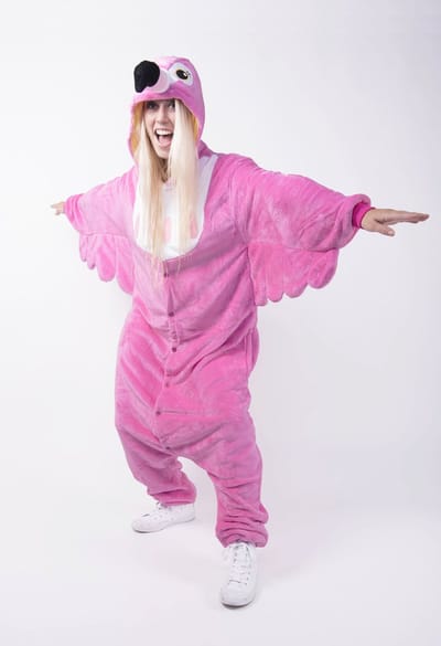 KIMU® Onesie Flamingo Pak - Maat XS-S of 152-158 - Flamingopak Kostuum Roze Vogel - Vogelpak Jumpsuit Huispak Pyjama Zacht Dames Heren Festival