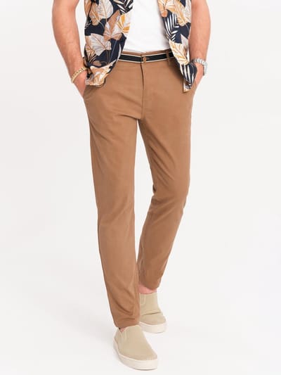 OMBRE Broek - Slim Fit - Katoen - Knopen Kameel M
