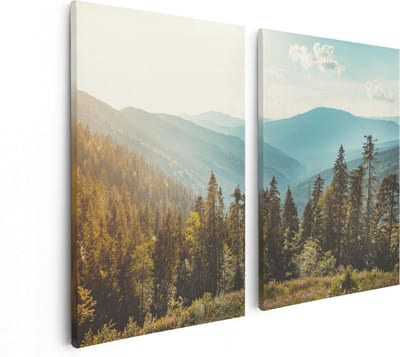 Artaza Canvas Schilderij Tweeluik Bos Met Bomen In De Hoge Bergen - 80x60 - Foto Op Canvas - Canvas Print