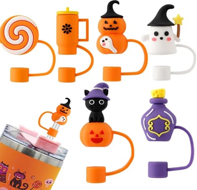8 stuks Halloween strohoezen dop voor Stanley Cup, 10 mm 1 cm Stofdichte stro-toppers voor Stanley Accessoires, herbruikbare siliconen rietjes, tips voor Halloween geschenken